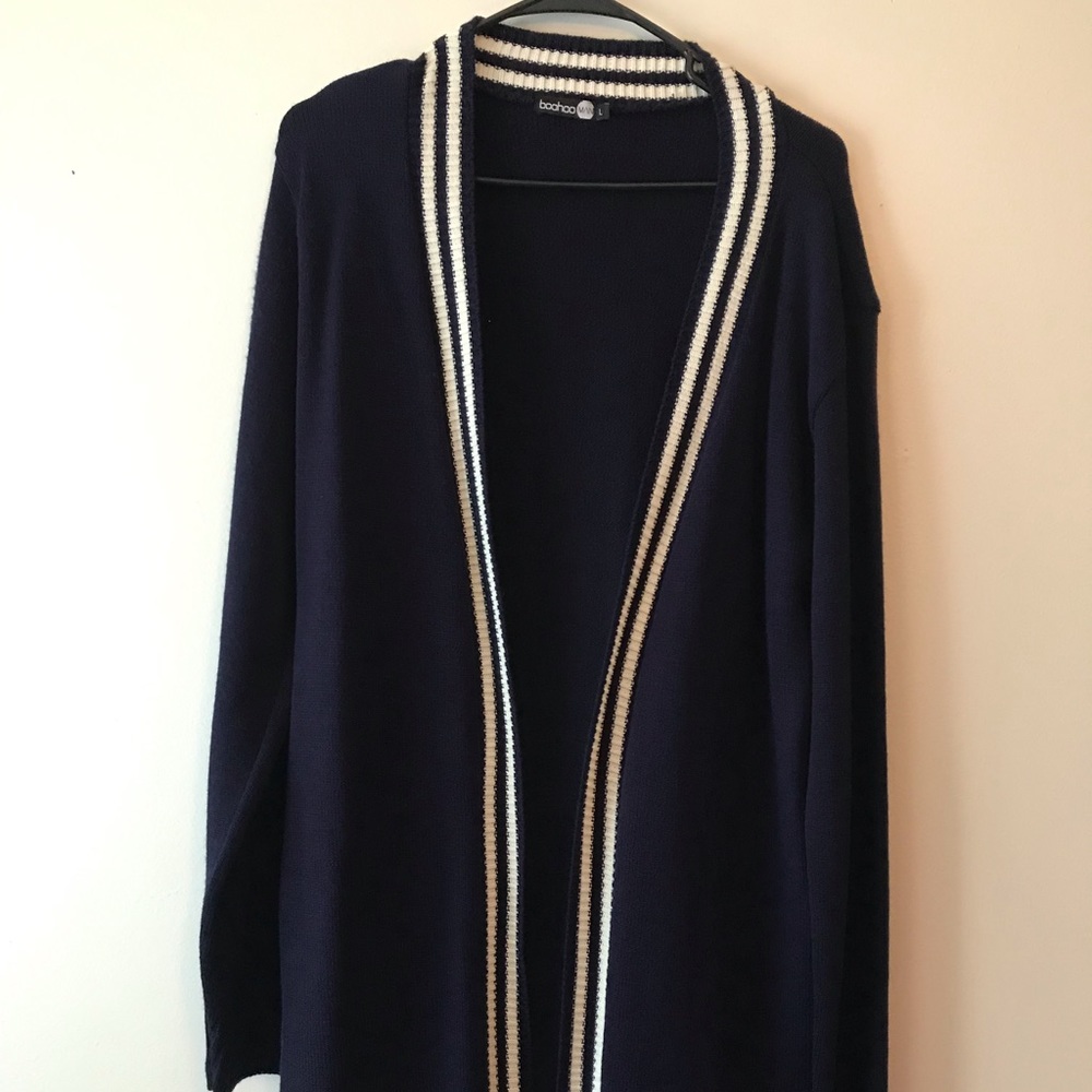 Boohoo Navy Cardigan with Cream and Black Trim